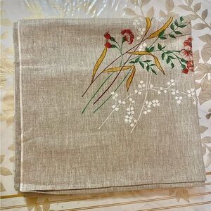 VTG  Russian Tablecloth  linen, Made in USSR, New, Unused 56x54” Flowers Gray
